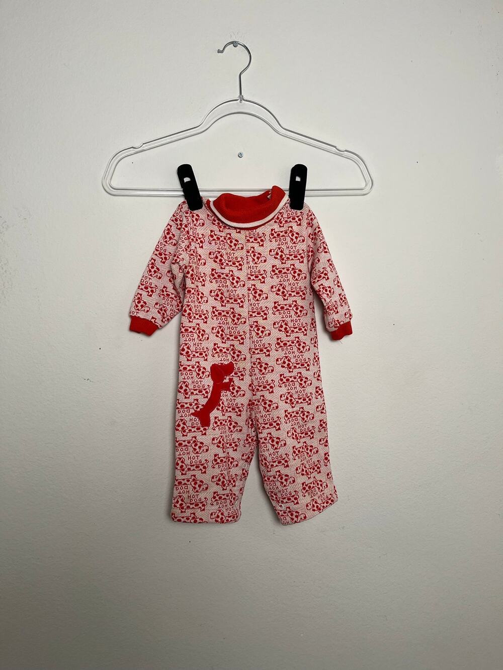 Vintage Health-tex Baby Red White Hot Dog Dachshund Print Coverall 12M USA Made